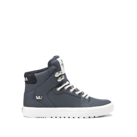 Kids Supra High Top Shoes VAIDER COLD WEATHER Gray Blue/White | AU-86571